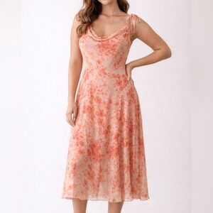City Triangles Coral Orange Floral Slip Dress Size 9 Y2K Midi Spaghetti Strap